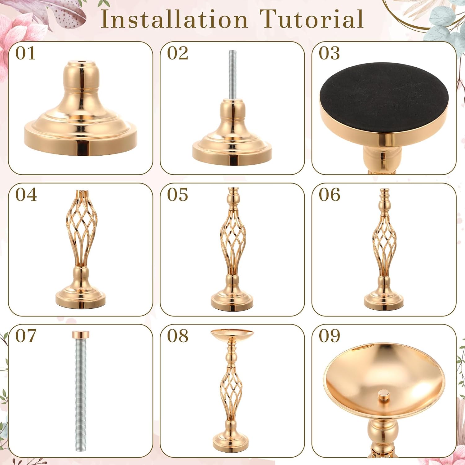 Rtteri 20 Pcs Large Wedding Centerpiece Table Decorations Tall Metal Flower Arrangement Stand Elegant Flower Vase Candle Holder for Wedding Reception Table Party Event Hotel Home Decor (Gold,Small)