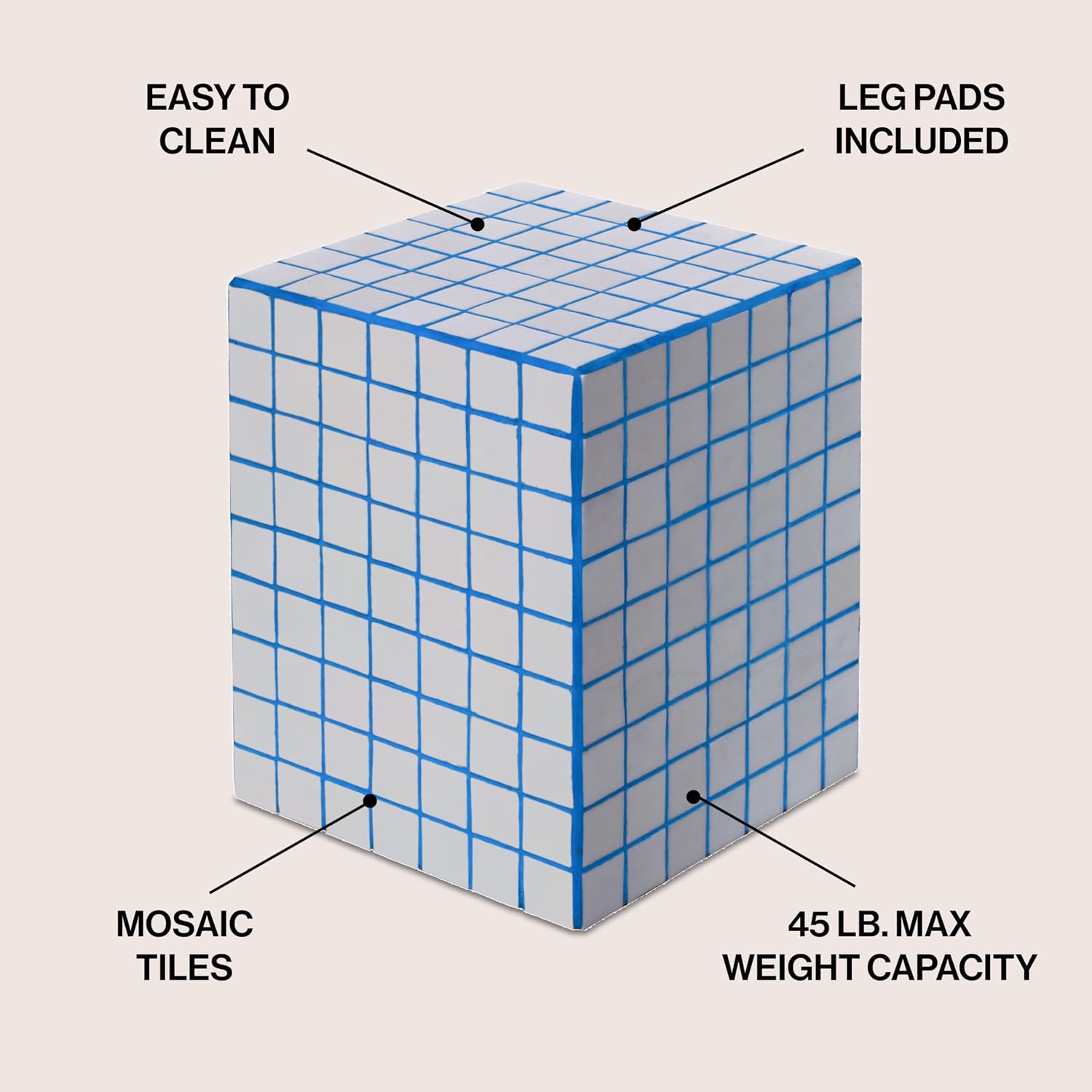 JONATHAN Y END2000B Callista 18' Modern Bohemian Ceramic Tiled Rectangle End Table, Side Table, Accent Table for Living Room, Bedroom, White/Blue