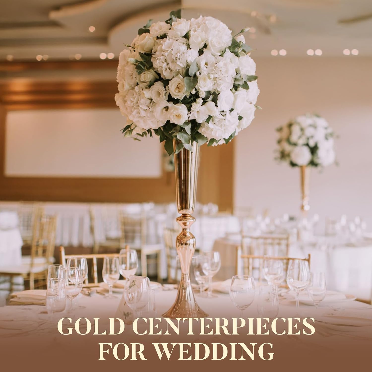 12 Pcs Tall Gold Trumpet Vases for Centerpieces & Wedding Tables - 21.65' Tall Gold Flower Vase Set with Weighted Base, Metal Trumpet Centerpieces for Tables (Bases para Centros de Mesa)
