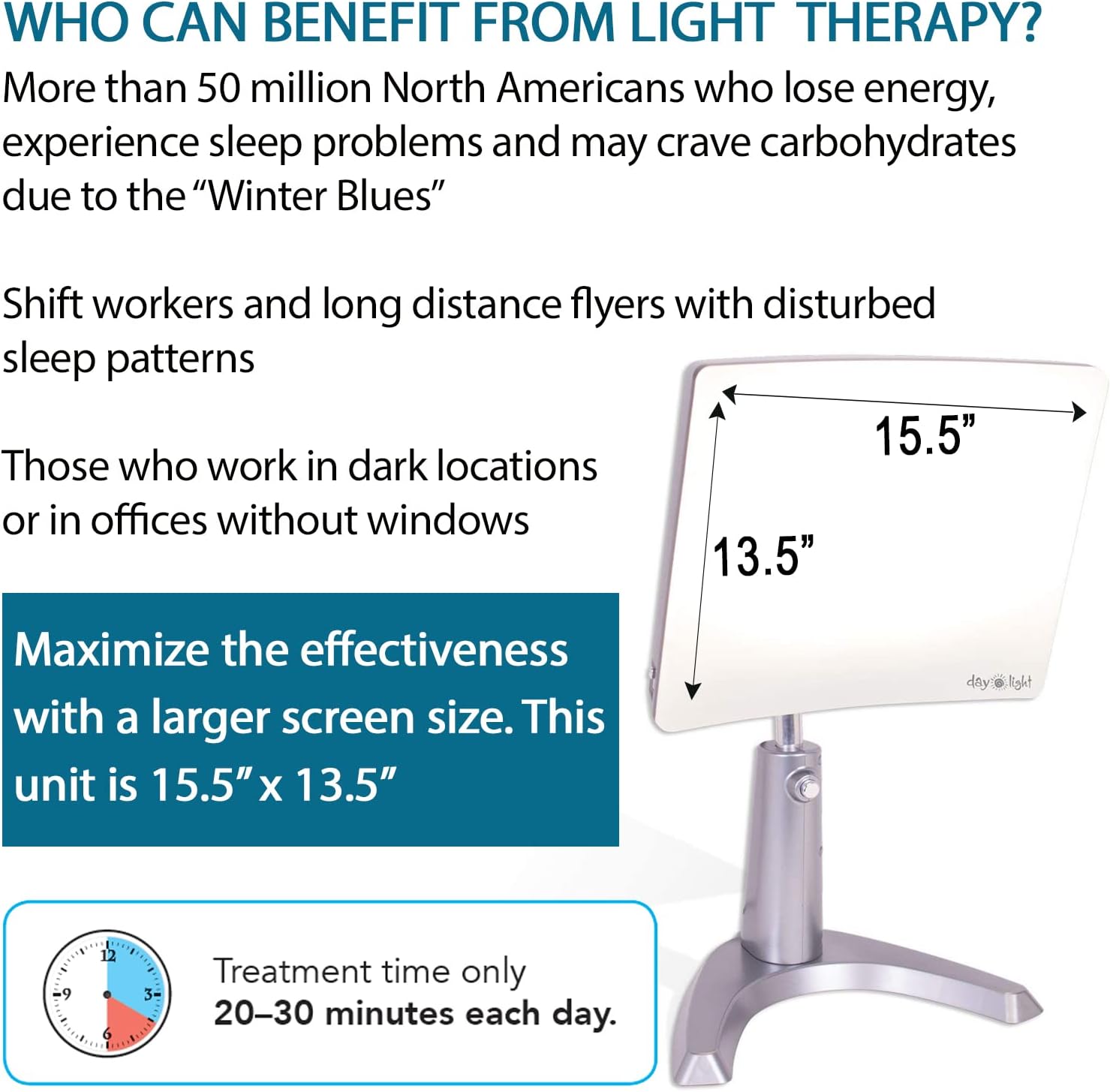 Carex Day-Light Classic Plus Sunlight Therapy Lamp - 10000 LUX Therapy Lamp at 12 Inches, LED Bright White Light with Adjustable Height and Brightness Levels for Mood, White
