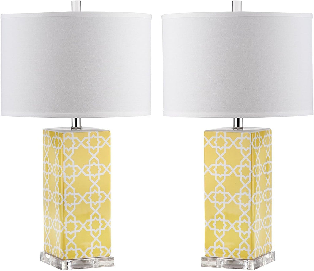 Safavieh Lighting Collection Quatrefoil Yellow Table Lamp, Set of 2