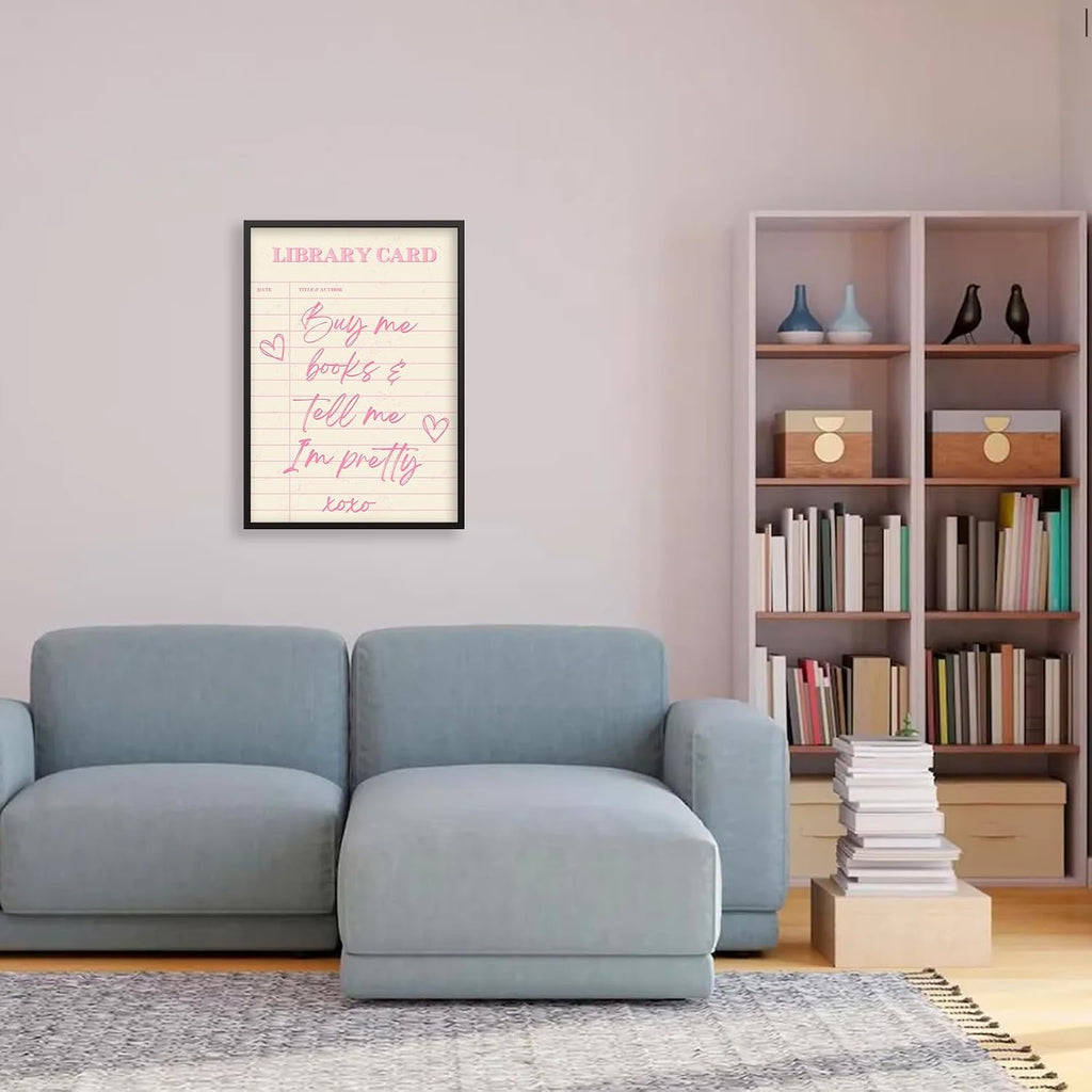 Buy Me Books And Tell Me I'm Pretty Wall Art Pink Library Reading Posters 24x36 inch Black Framed Quote Canvas Prints Gift For Book Lovers Classroom Home Wall Decor