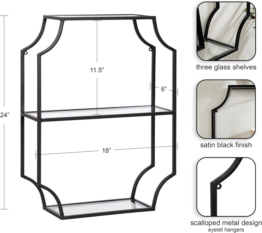 Kate and Laurel Ciel Glam Geometric Rectangular Wall Shelf; 18 x 24; Black; Decorative Shelves for Use as Over-the Toilet Storage or Bedroom Display Shelving