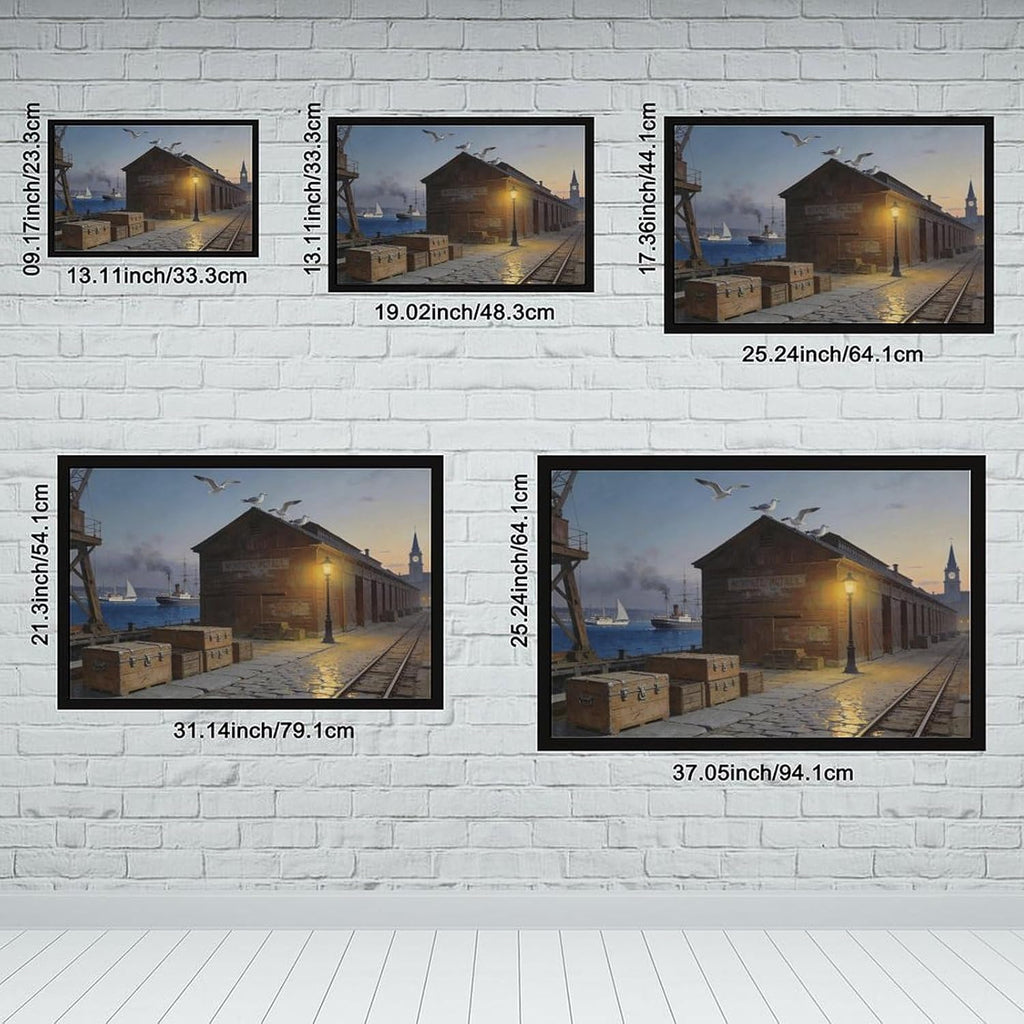 Coastal Harbor Pier Wall Art Canvas Print, Sunset Dock Seagulls Vintage Maritime Painting, Nautical Wall Decor for Living Room Office Bedroom 24x36in