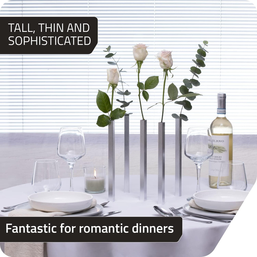 PELEG DESIGN Magnetic Bud Vase Set (Silver) - Unique Home Decor Gift & Modern Table Centerpiece - 20 Aluminum Single Stem Vases - 9.4' Tall Gravity Defying Decor