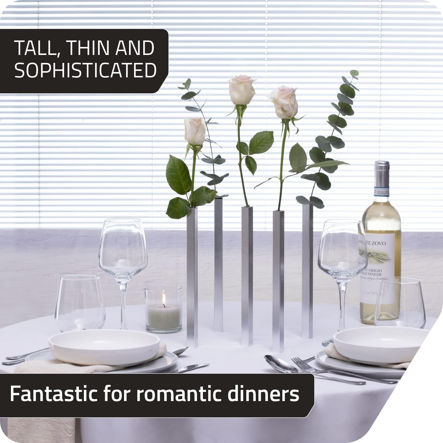 PELEG DESIGN Magnetic Bud Vase Set (Silver) - Unique Home Decor Gift & Modern Table Centerpiece - 20 Aluminum Single Stem Vases - 9.4' Tall Gravity Defying Decor