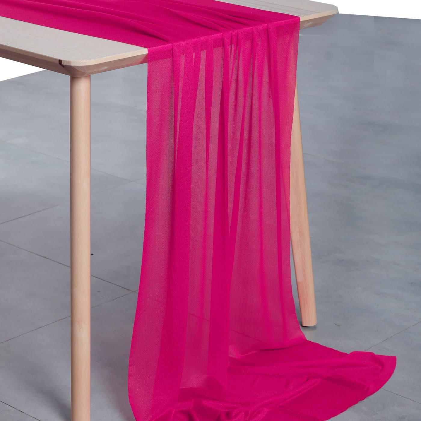 VDS 14ft Chiffon Table Runner 29x170 Inches Shimmer Sheer Centerpiece Cloth for Wedding Bridal Shower Birthday Graduation Engagement Ceremony Event Party Banquet Table Decoration (20 PC)(Hot Pink)