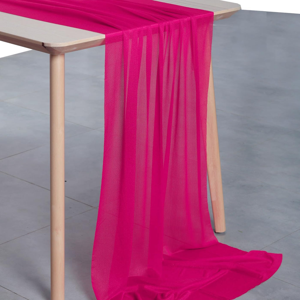 VDS 14ft Chiffon Table Runner 29x170 Inches Shimmer Sheer Centerpiece Cloth for Wedding Bridal Shower Birthday Graduation Engagement Ceremony Event Party Banquet Table Decoration (15 PC)(Hot Pink)