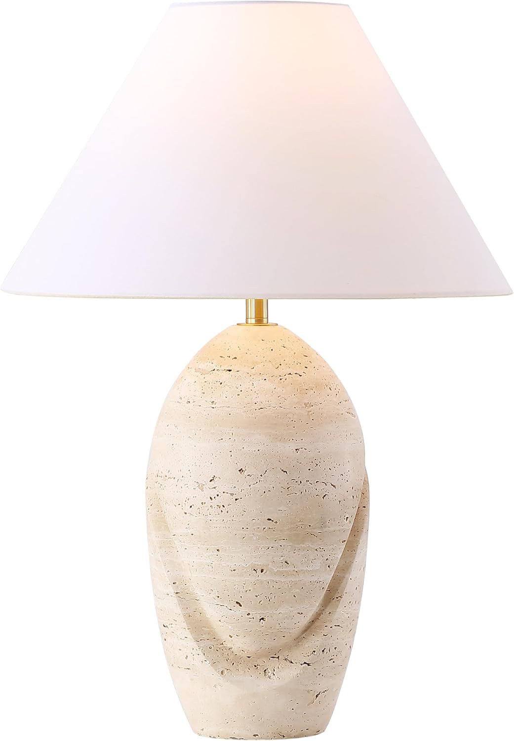 SAFAVIEH Couture Lighting Collection Janette Travertine/White 25-inch Table Lamp for Bedroom Living Room Home Office Desk Nightstand (LED Bulb Included)