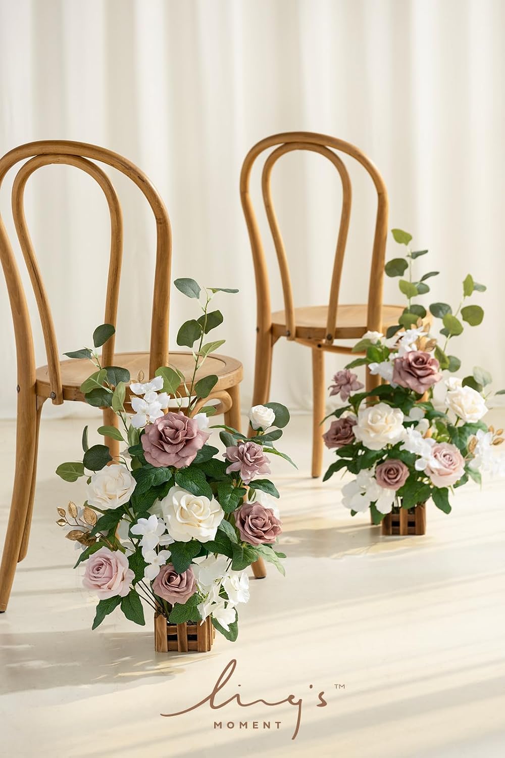 Ling's moment 17.5' Tall Standing Artificial Flowers Arrangements 4 pcs Wedding Aisle Runner Chair Decorations Dusty Rose Cream for Centerpieces Ceremony Reception Rose Floral Party Outdoor
