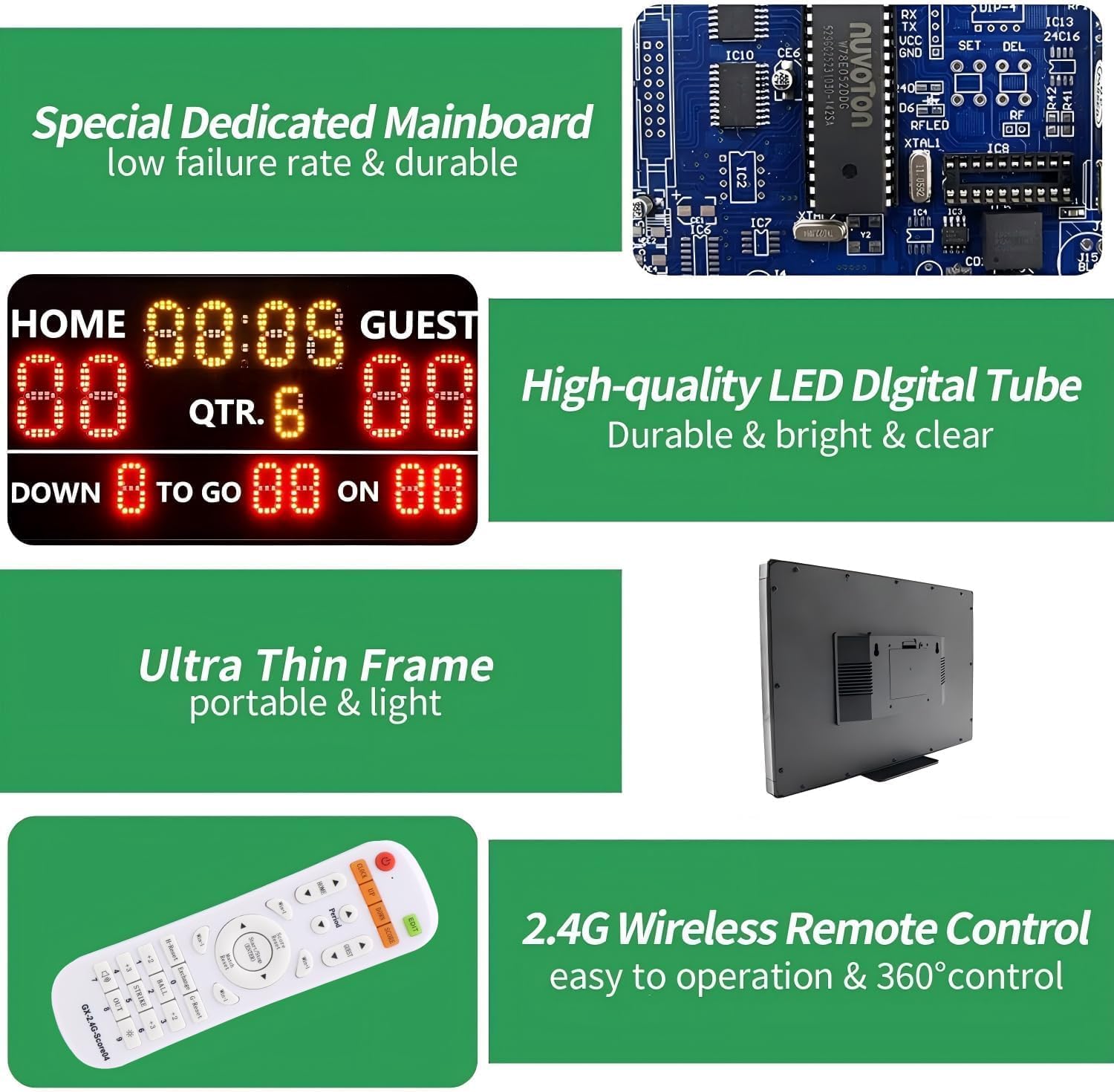 YZ LED Portable Football Scoreboard, Rechargeable Wireless Digital Scoreboard with Remote, Electronic Scoreboard Football Score Keeper for Outdoor/Football Training/American Football Games/Rugby Ball