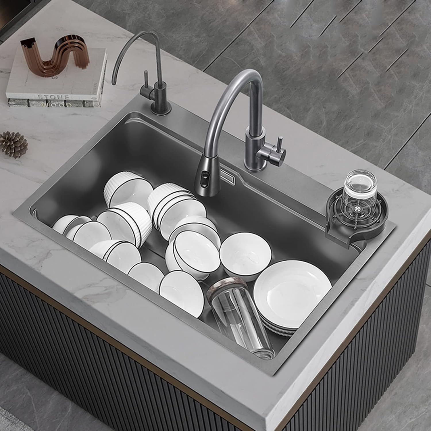 JATIBOSH Kitchen Sink Stainless Steel Round Corner Drop in Topmount Kitchen Sink Basin Undercounter Installation Single Bowl Sink (Size : 68x46cm)