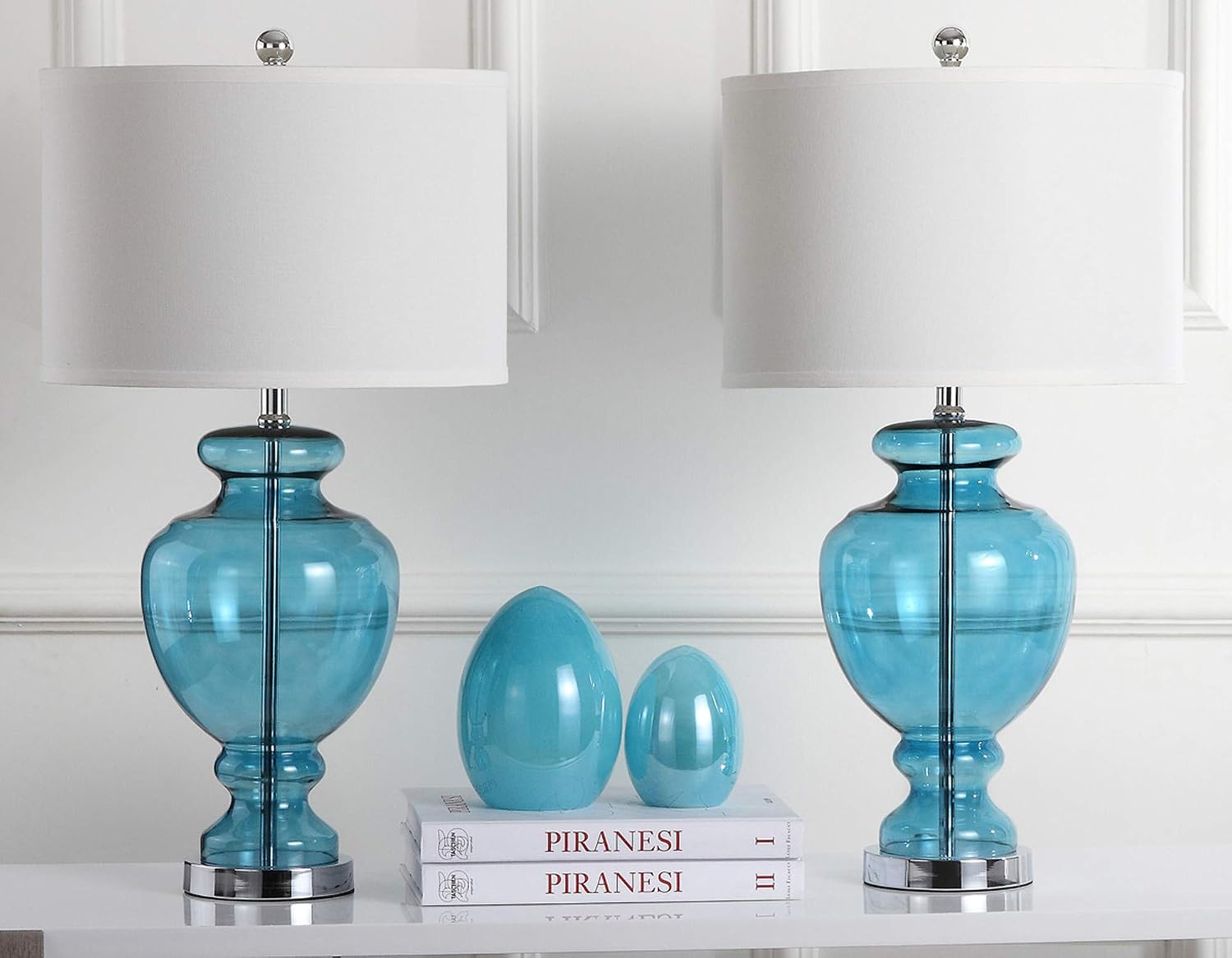 SAFAVIEH Lighting Collection Morocco Blue Glass 28-inch Bedroom Living Room Home Office Desk Nightstand Table Lamp Set of 2 (LED Bulbs Included)