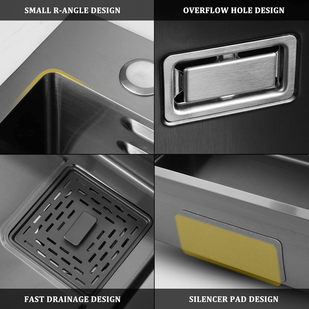 Single Bowl Bar Sink 304 Stainless Steel Kitchen Sink with Faucet and Drain Assembly Drop in Or Under Mount for Kitchen Courtyard Office Bar Laundry Trough (Color : Grey, Size : 75x45x22cm) (