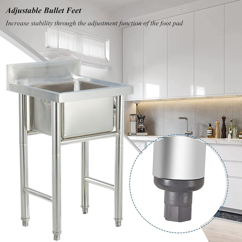 Stainless Steel Utility Sink Commercial Kitchen Sink with Swivel Faucet and Backsplash, Free Standing Deep Oversized Single Bowl Sink for Laundry, Garage
