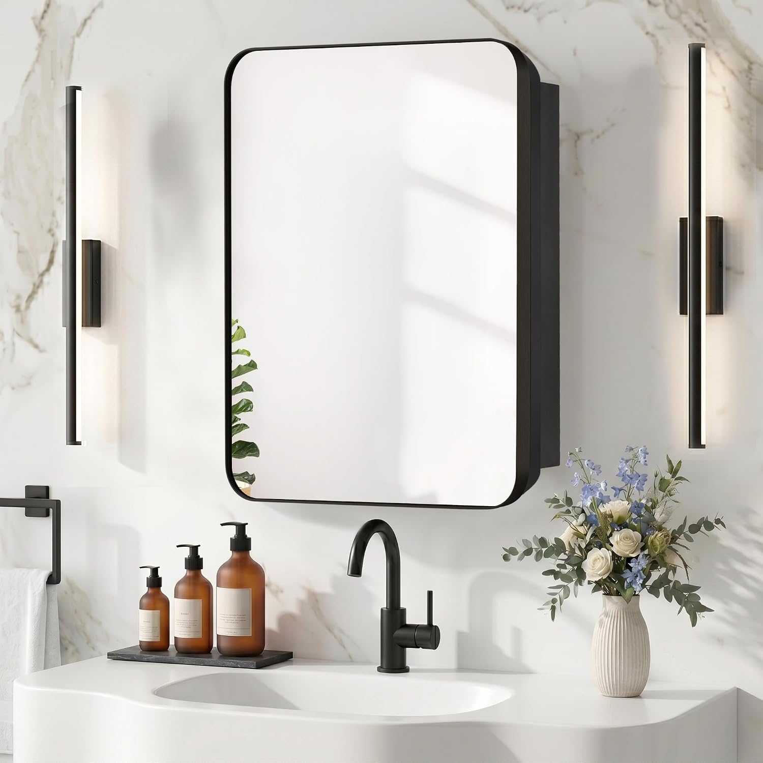 Bathroom Medicine Cabinet with 16'x26' Stainless Steel Framed Mirror,Recessed or Surface Mounted Bathroom Mirror Cabinet,Storage Cabinet for Bathrooms, Guest Rooms, Apartments, Farmhouse Decor