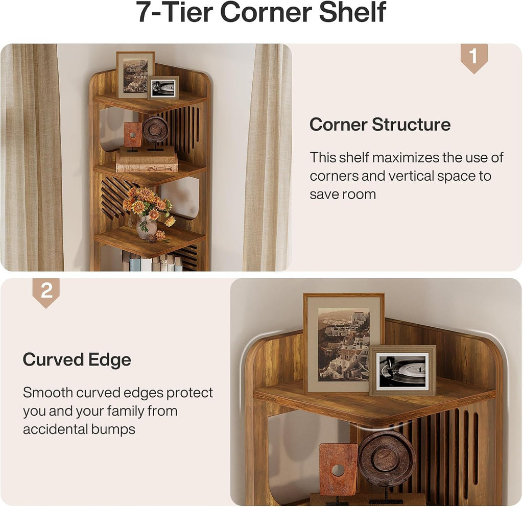 Tribesigns 6-Tier Corner Bookshelf, Tall Narrow Corner Shelf Bookcase with Hollow Design, Farmhouse Skinny Display Shelf for Living Room, Bedroom, Small Space, Yellow