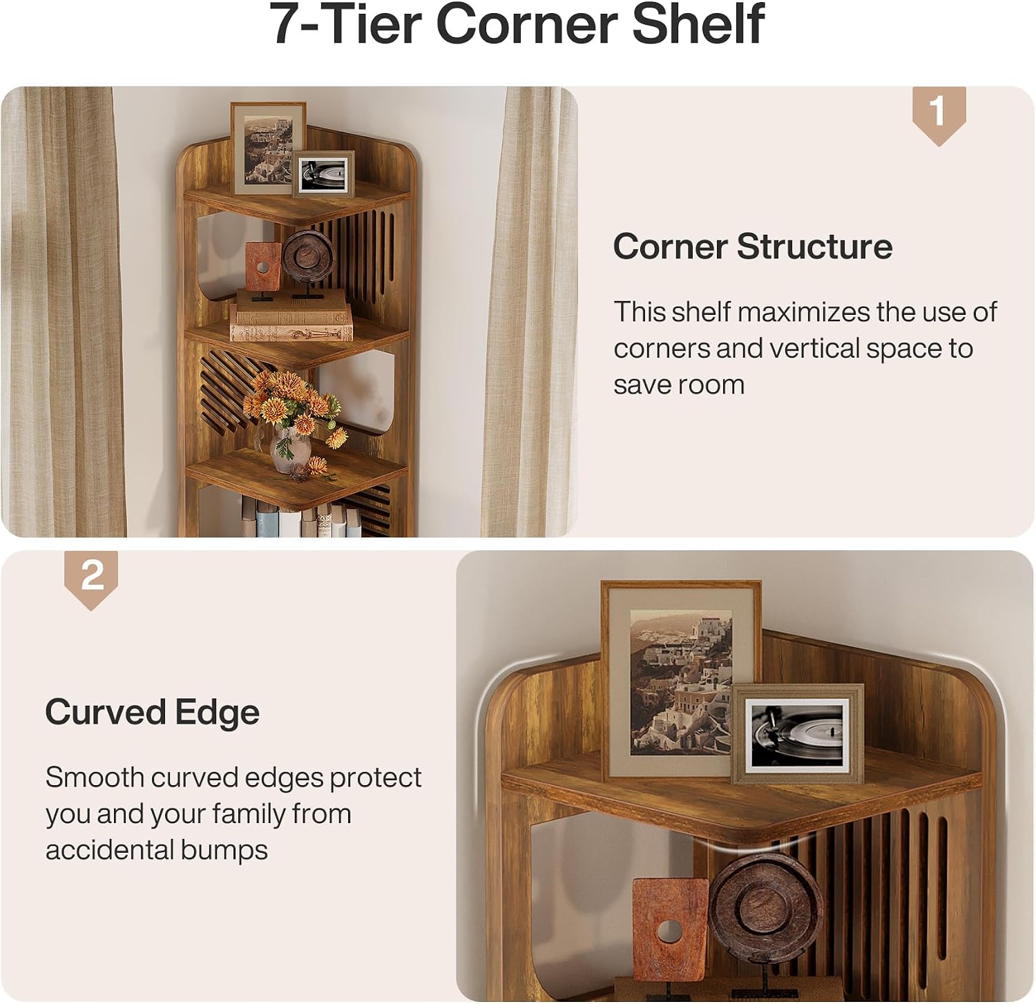 Tribesigns 6-Tier Corner Bookshelf, Tall Narrow Corner Shelf Bookcase with Hollow Design, Farmhouse Skinny Display Shelf for Living Room, Bedroom, Small Space, Yellow