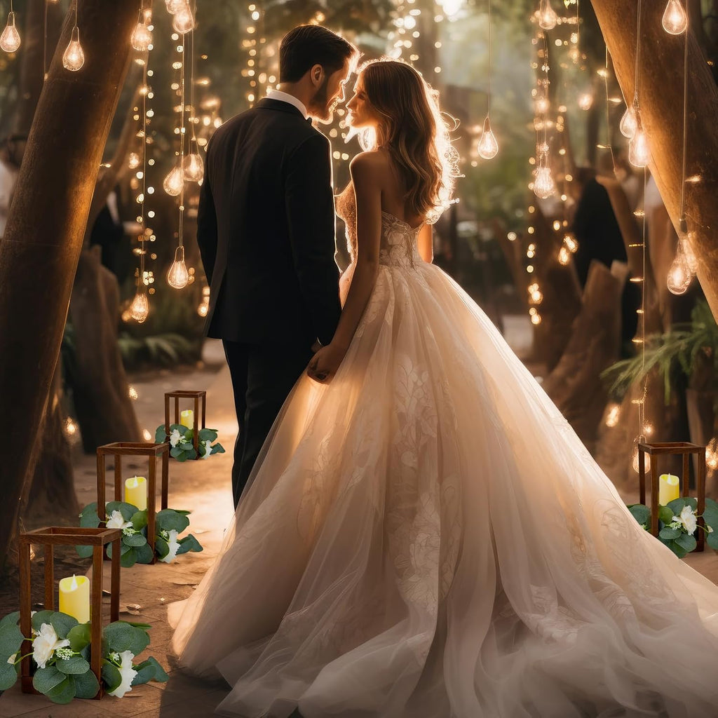 Sabary 45Pcs/15 Set Wooden Wedding Lantern Centerpiece, Include 15 Candle Holder 15 LED Candle 15 Eucalyptus Leave Wreath for Rustic Wedding Table Decoration, Country Barn Table Valentine Decor, Party