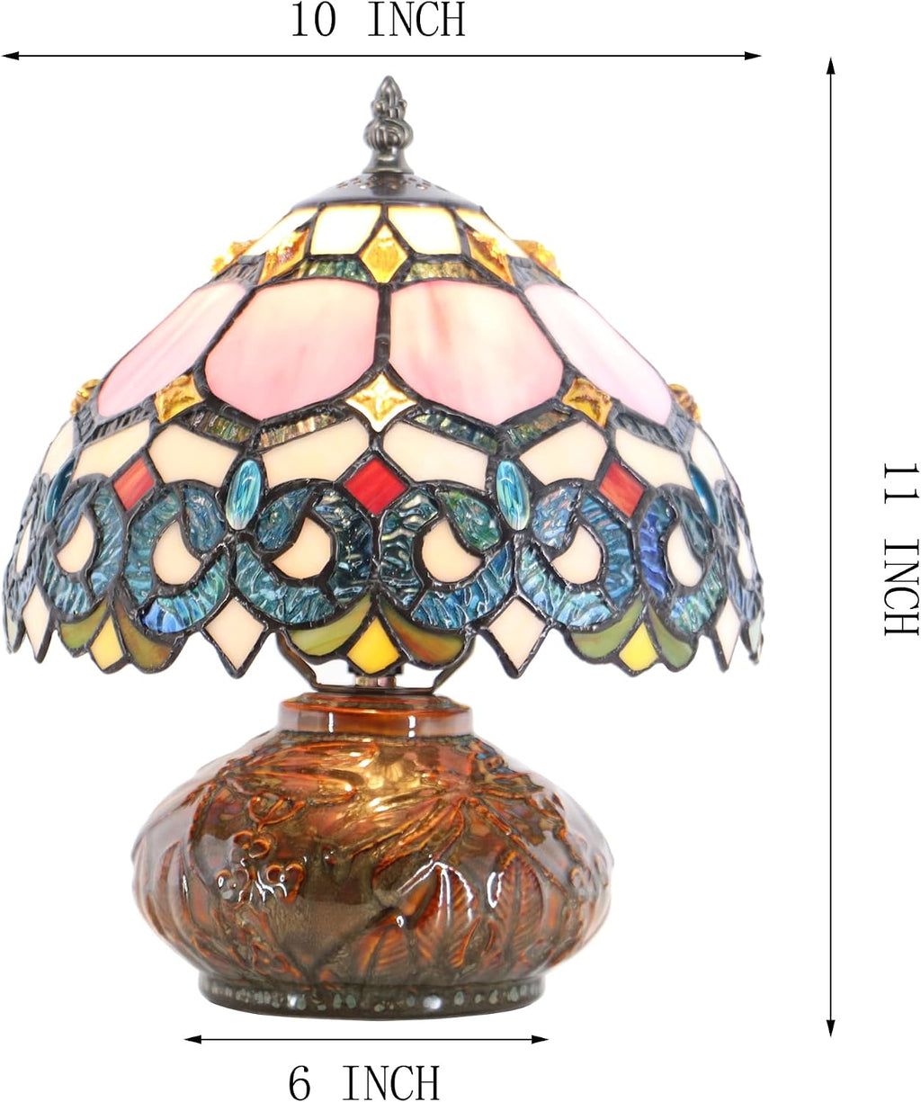 Small Tiffany Table Lamp, 10X10X11 Inch Mini Stained Glass Mushroom Desk Light Memory Sympathy Ceramic lamp (Pink Baroque Style)