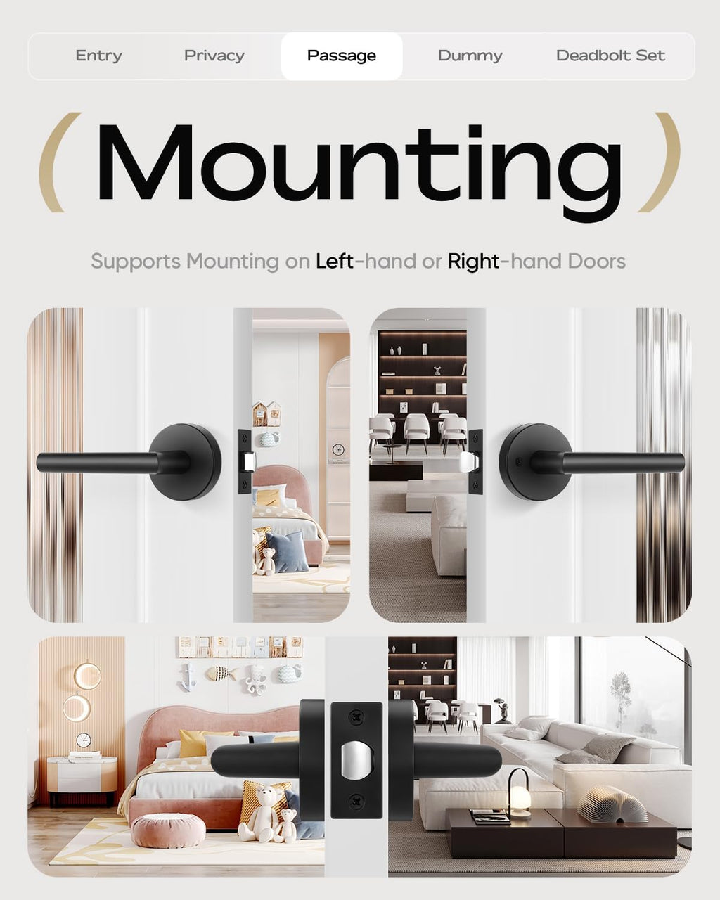 Leydebong 6 Pack Matte Black Door Handles Interior Passage Door Knob Lever, Interior Door Handles Matte Black for Closet, Nonlockable Hallway Closet Door Handle