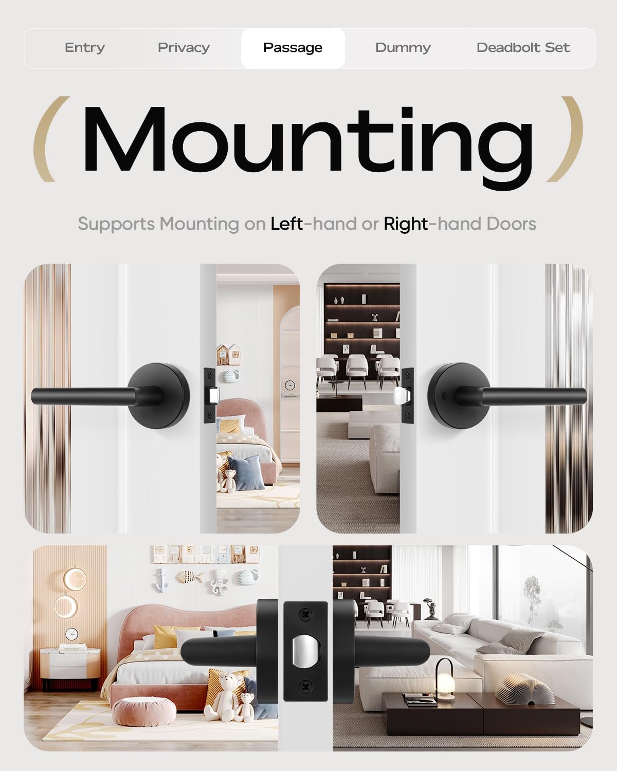 Leydebong 6 Pack Matte Black Door Handles Interior Passage Door Knob Lever, Interior Door Handles Matte Black for Closet, Nonlockable Hallway Closet Door Handle