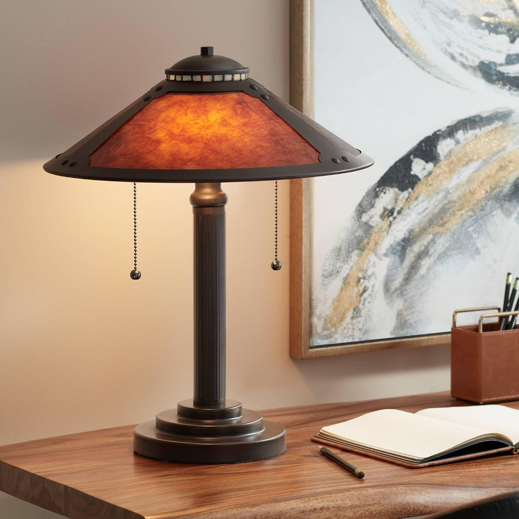 Robert Louis Tiffany Mica Collection Mission Tiffany Style Desk Table Lamp 18 1/2' High Rustic Oil Rubbed Bronze Natural Mica Shade Cottage Core Decor for Bedroom House Bedside Nightstand Home