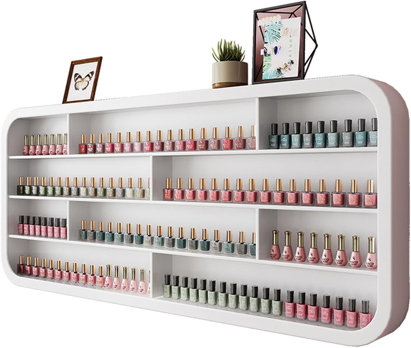 Hanging Wall Nail Polish Organizer, Floating Shelves for Salon Beauty and Manicure Shop, Wooden Nail Polish Display Rack Perfume Rack, White,C