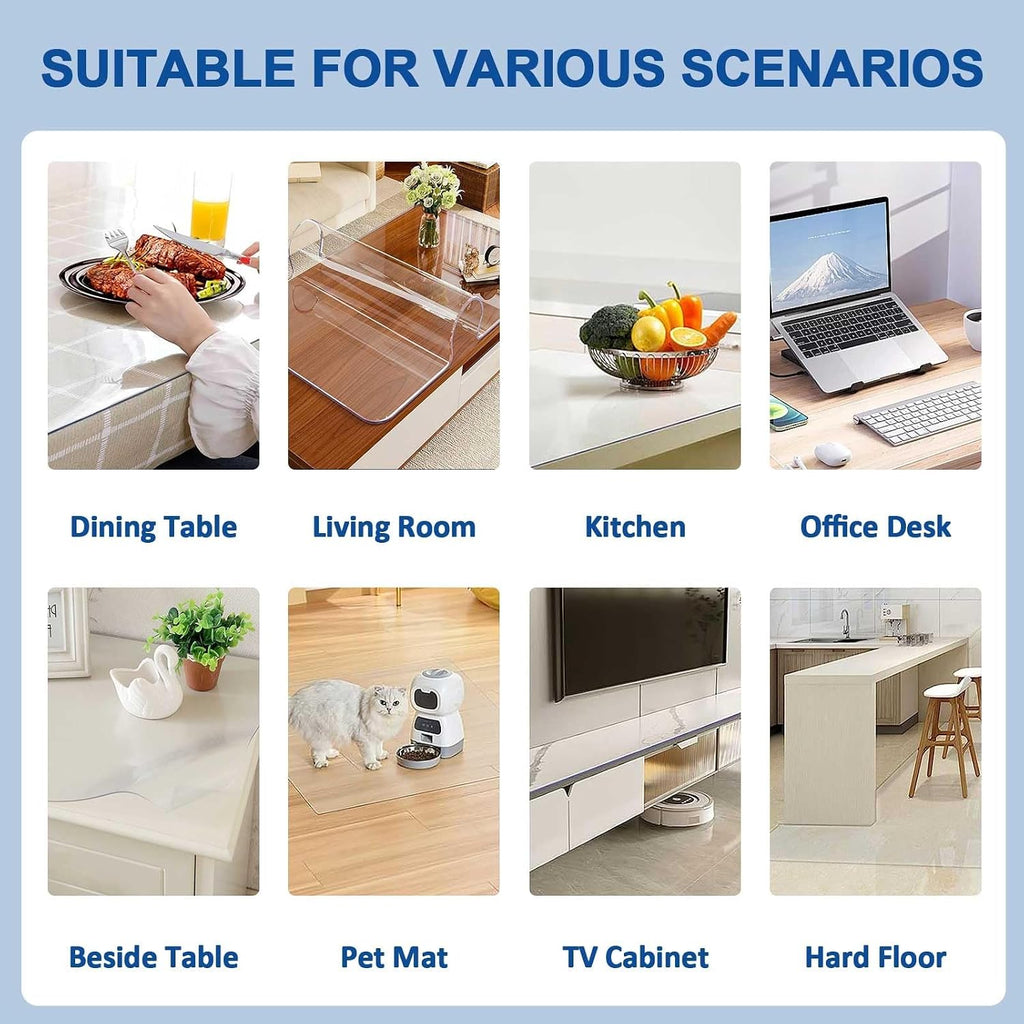 Clear Square Table Cover Protector, 2mm Thick Vinyl 100% Waterproof & Oil Proof Table Clothes, Non-Slip Heat Resistant PVC Transparent Tablecover Protector Mat for Coffee Table Hard Floor(35.4x78.7in/