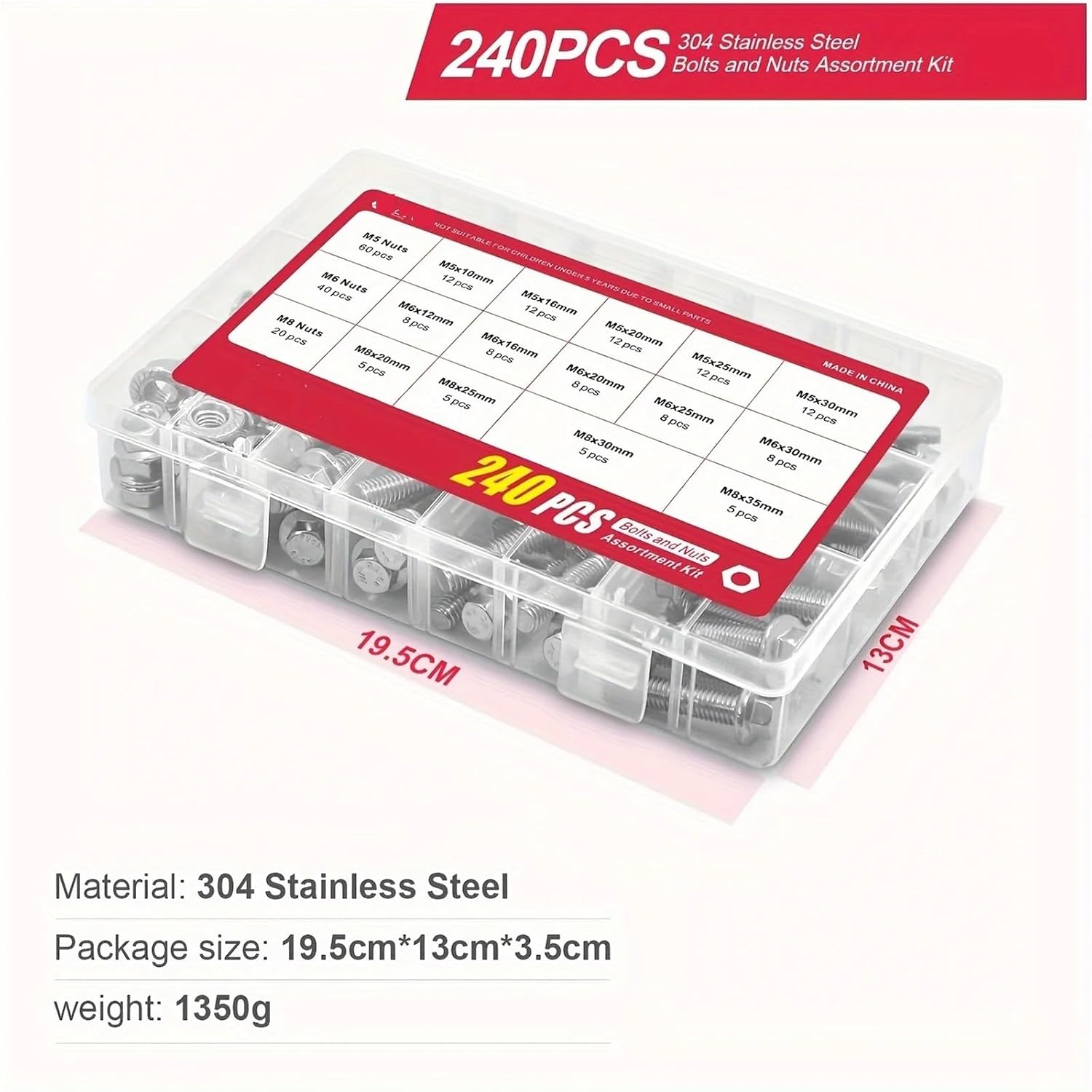Set Screw Assortment Kit 240PCS Metric Flanged Bolts and Nuts Kit for Homeowners,DIYers,Mechanics,Industrial Workers