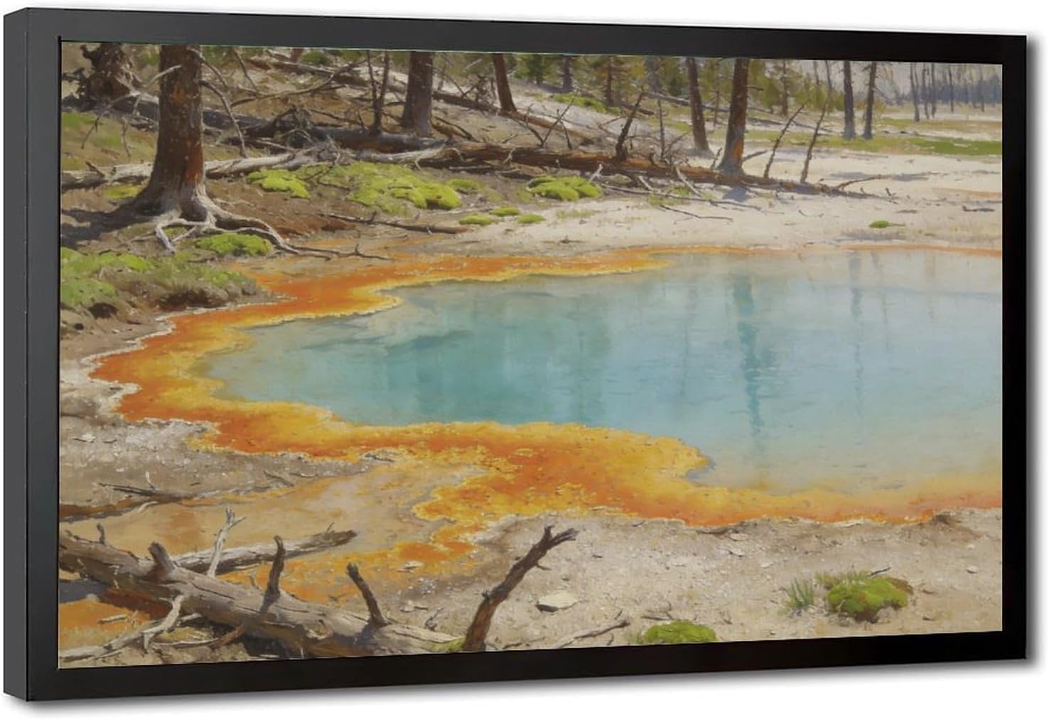 Colorful Hot Spring Pool Wall Art Canvas Print, Pastel Mineral Water Landscape Painting, Modern Nature Decor for Living Room Bedroom Office 24x36in