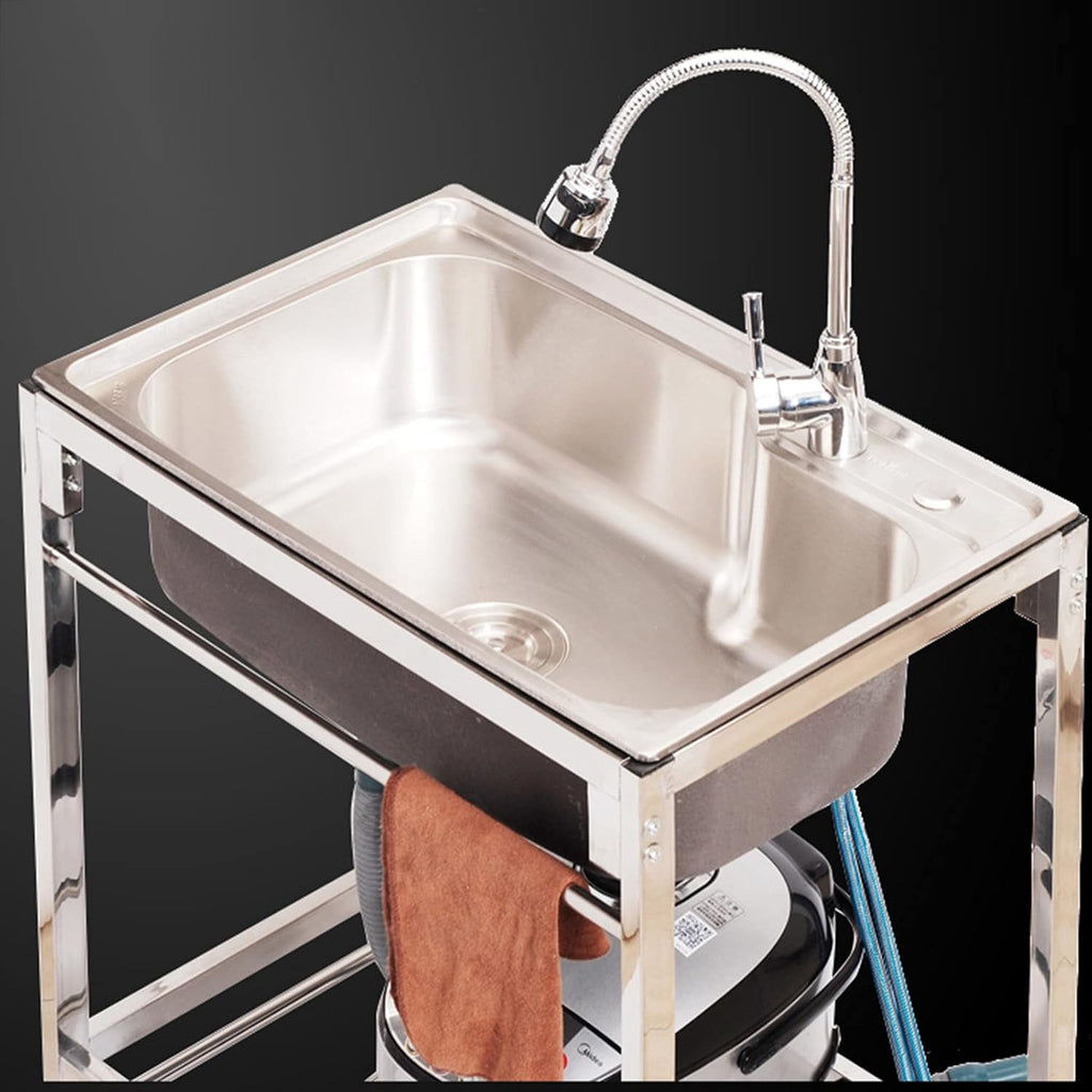 Utility Sink Laundry Tub with Adjustable Metal Legs and Storage Shelf, Stainless Steel Home Commercial Single Bowl Sink for Laundry Room, Basement or Garage Workshop