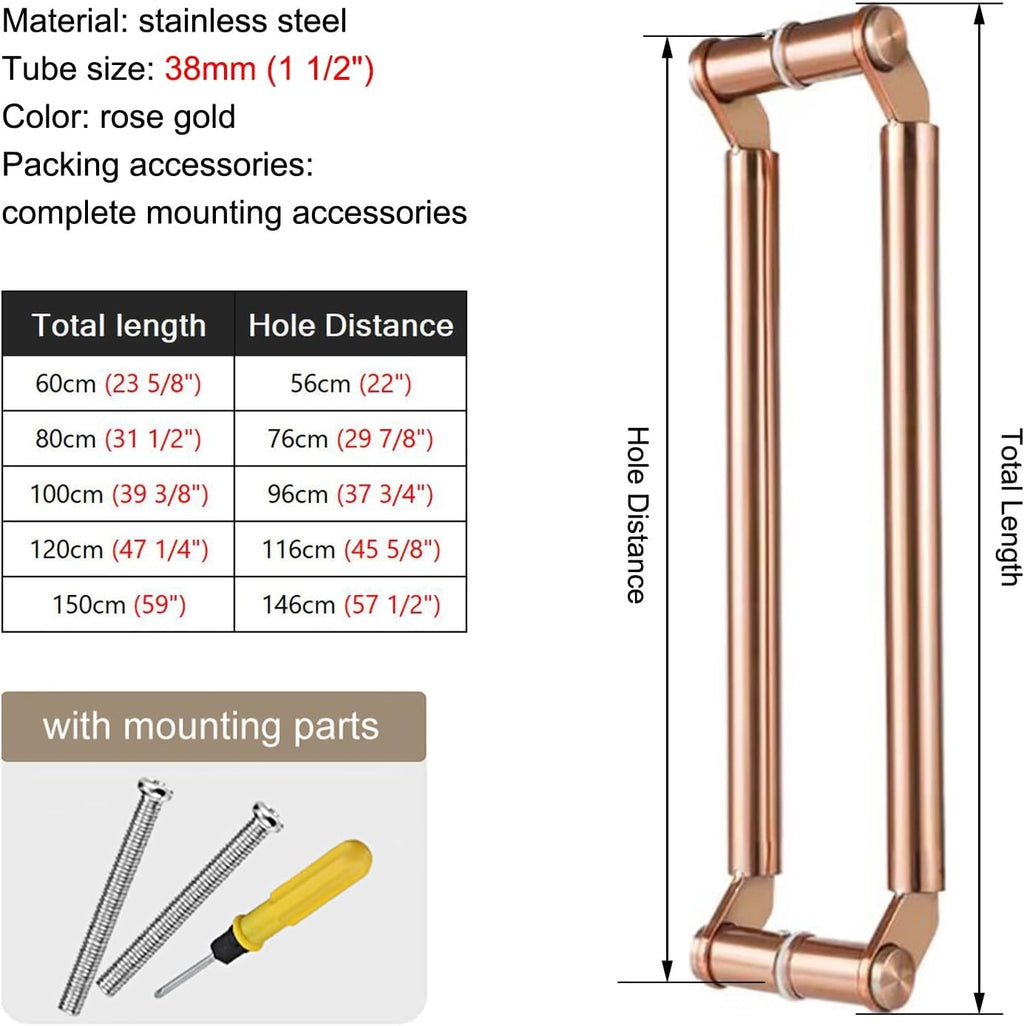 Stainless Steel Sliding Barn Door Handles Pull Double Sided Push Pull Door Handle Bar Easy to Install with Mounting Screws Rose Gold 150cm (59')*146cm