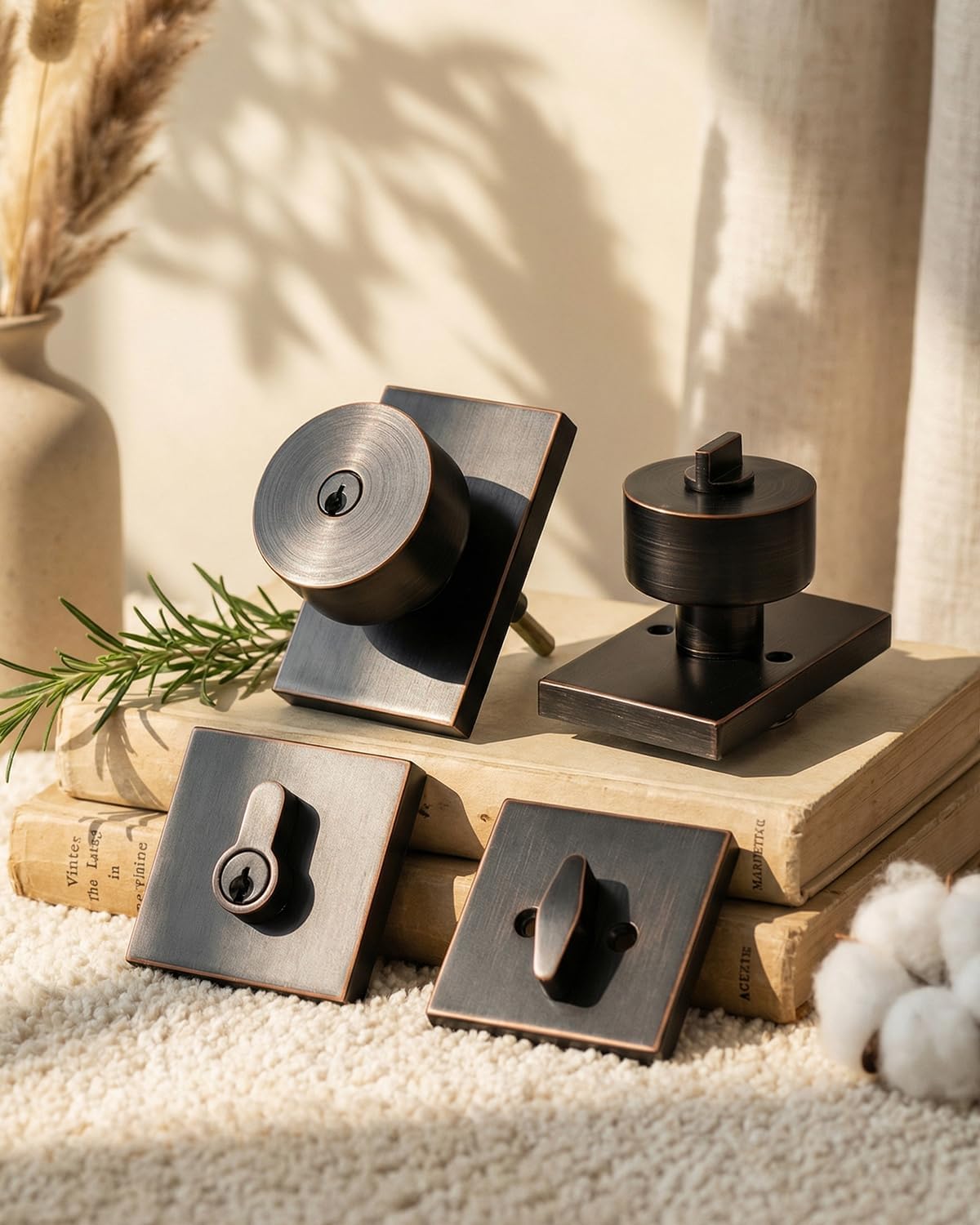 Haidms Oil Rubbed Bronze Door Knob with Deadbolt, Zinc Alloy Bronze Exterior Door Lock Set, Heavy Duty Front Door Knob and Deadbolt Set with Lock and Key, Reversible (2 Pack)