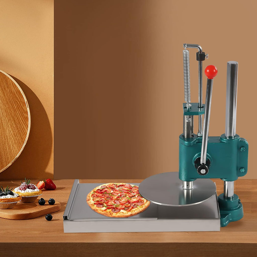 Pizza Dough Press Machine, Manual Pastry Press Machine, Adjustable Height Stainless-Steel Dough Presser for Household, Commercial, Hand Pie, Meatloaf, Pizza Crusts, Soft Roll (9.5in)