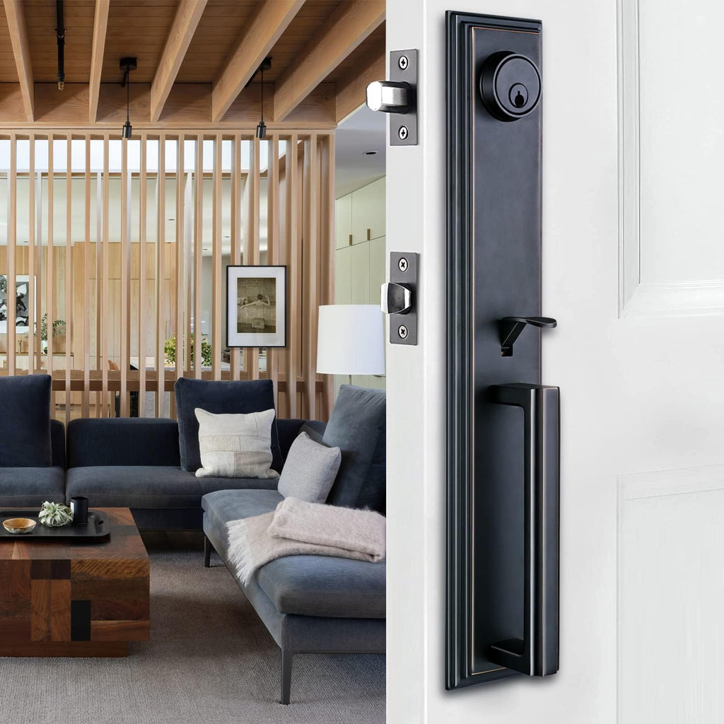 Double Door Handle Set with Dummy Inactive Handle Set for French Right and Left Hand Door (2011 Keyed & Dummy Set, Oil Rubbed Bronze)