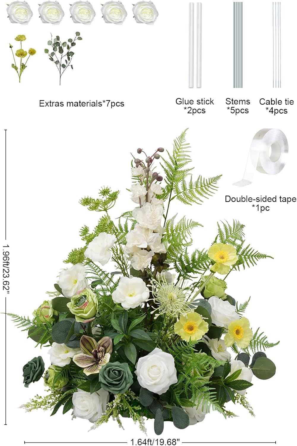 2pcs Free Standing Flowers Ball Bouquet Artificial Rose Floral Arrangements for Wedding Centerpieces Tables Aisle (Greenery)