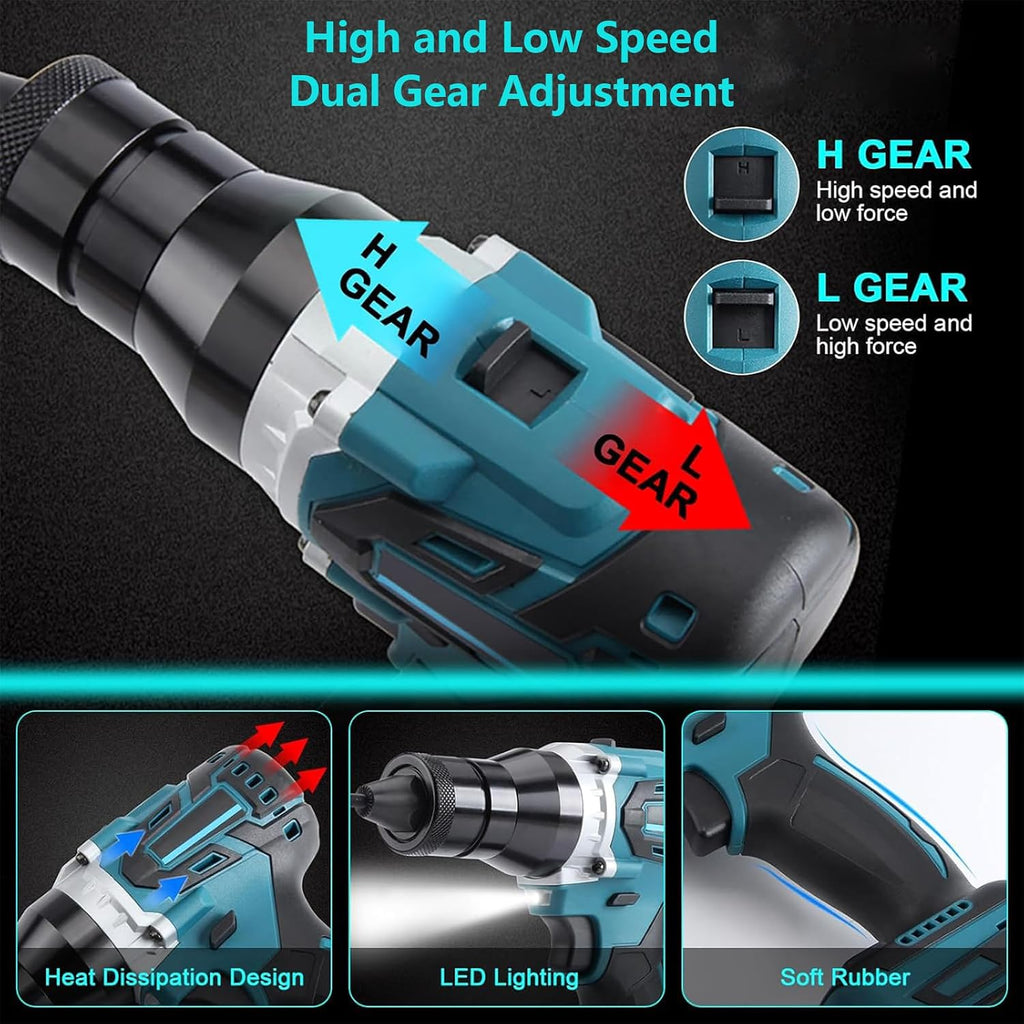 Cordless Rivet Nut Tool Set Portable Battery Powered Pop Rivet Nut Insert Installation Tool Electric Assembly Nutsert Kit for Rivet Nuts Made of Aluminum, Iron