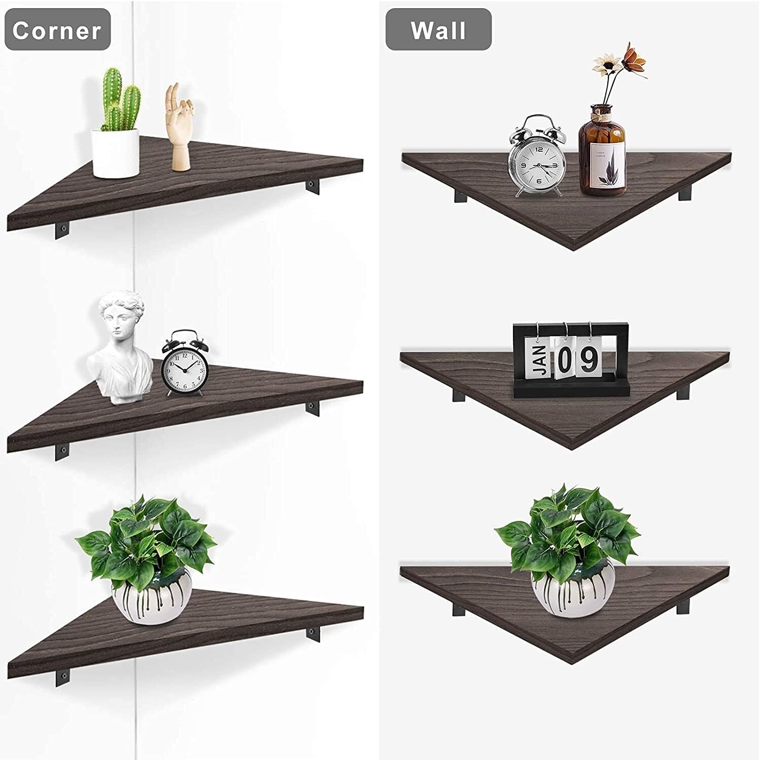 Floating partition Solid Pine Floating Corner Shelves Wall Mounted Set of 3 Rustic Storage Decorative Shelf for Bathroom Bedroom Living Room Kitchen Office Shelf