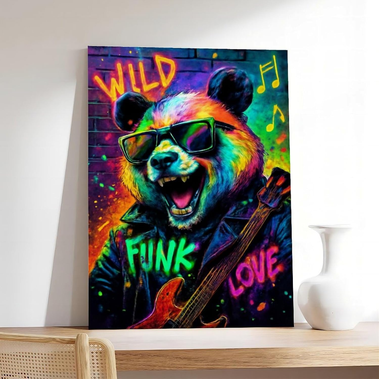 Urban Crazy Panda, Pop Culture Vibrant Graffiti Poster Print for Teen Boys Room Wall Art Canvas Painting Print 24x36inch(60x90cm)