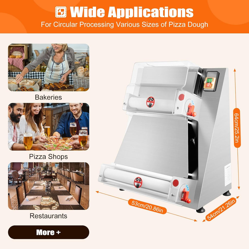 Electric Pizza Dough Roller Sheeter Machine, Automatic Commercial Pizza Press Making Machine 370W 110V Stainless Steel Pasta Maker Machine For Bakeries Pizzerias, Restaurants Kitchens (3-15in)