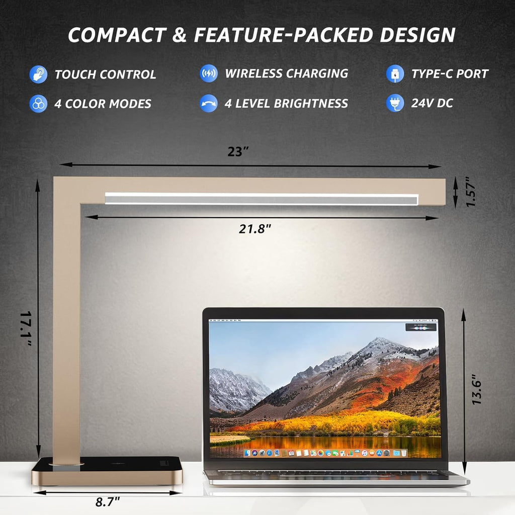 2 Pack Aluminum LED Desk Lamp with Charging Station, Large 15W Table Lamp with Type-C Ports & 4 CCT Modes(3000K-6000K), Dimmable Desk Light for Home Office,Bedroom (Includes Adapter)