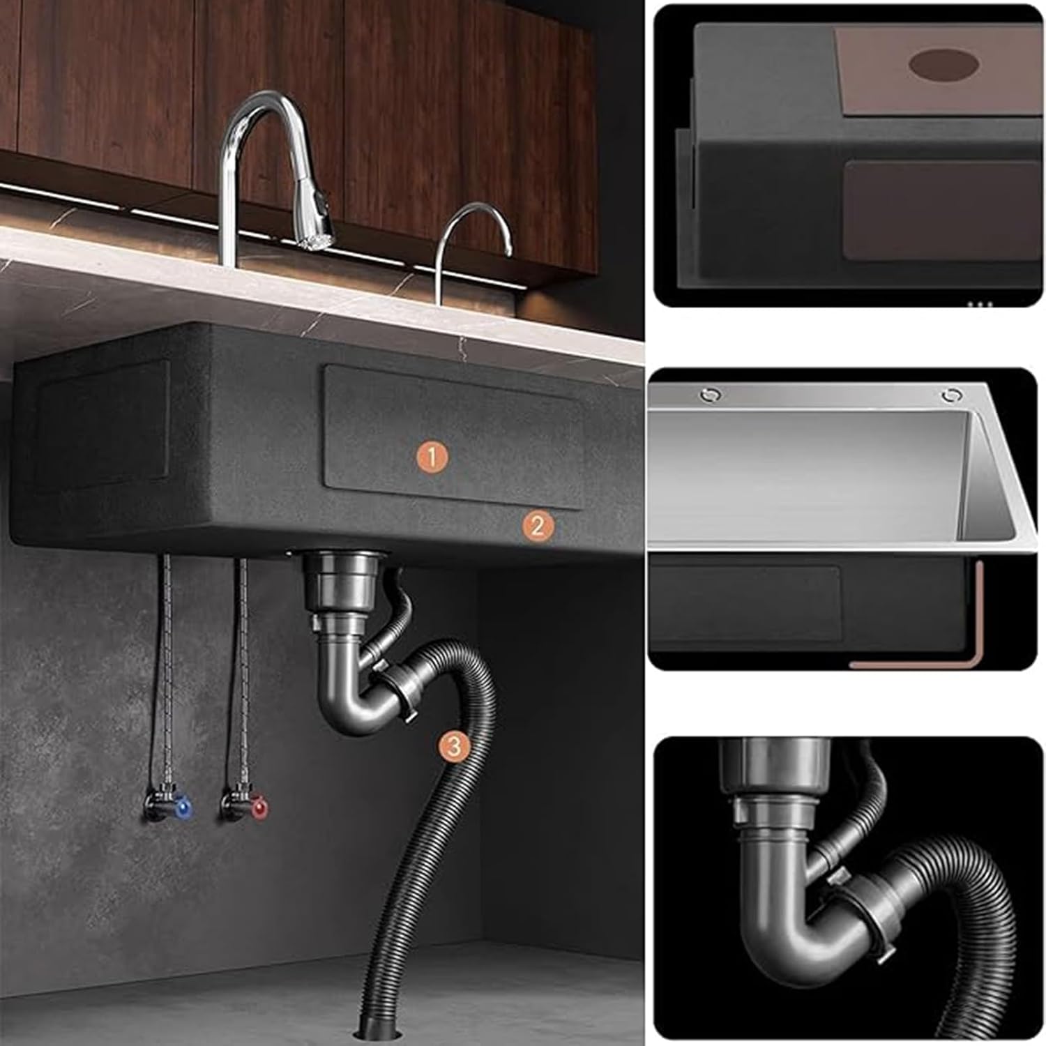 JATIBOSH Silver Kitchen Sink Drop in 3 Hole Workstation Stainless Steel Sink, Nano Coating, Single Bowl Sink with Drain Assembly Set (Color : Silver, Size : 60 * 45cm)