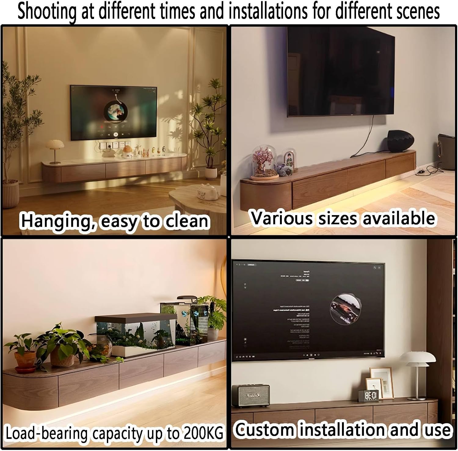 Floating TV Stand with Drawers for Bedroom,Solid Wood Living Room tv Stand with LED Lights,Suitable for Various scenarios Wall Shelf TV Cabinet(Walnut&Light, 78.7')