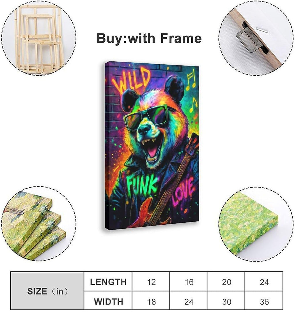 Urban Crazy Panda, Pop Culture Vibrant Graffiti Poster Print for Teen Boys Room Wall Art Canvas Painting Print 24x36inch(60x90cm)