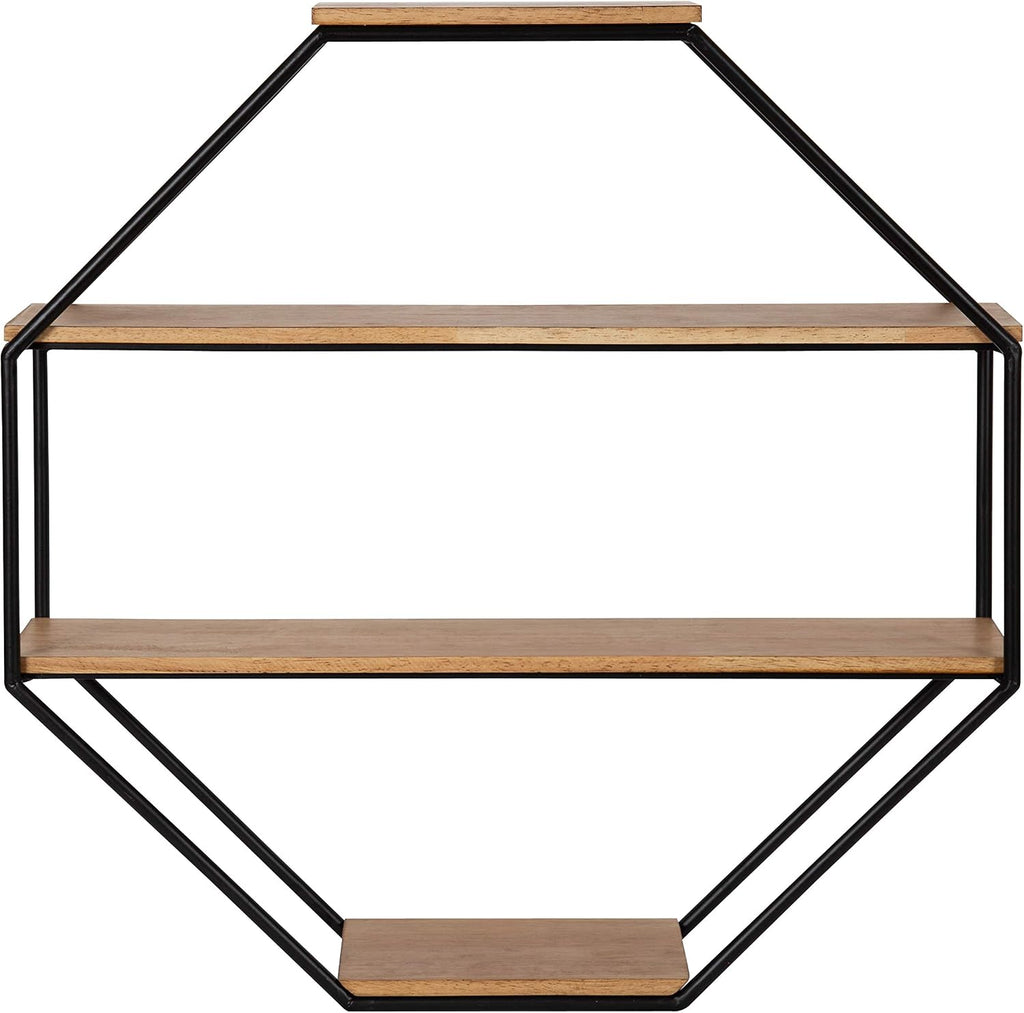 Kate and Laurel Lintz Farmhouse Octagon Wall Shelf, 24 x 24, Rustic Brown and Black, Modern 4-Tier Geometric Shelves for Wall