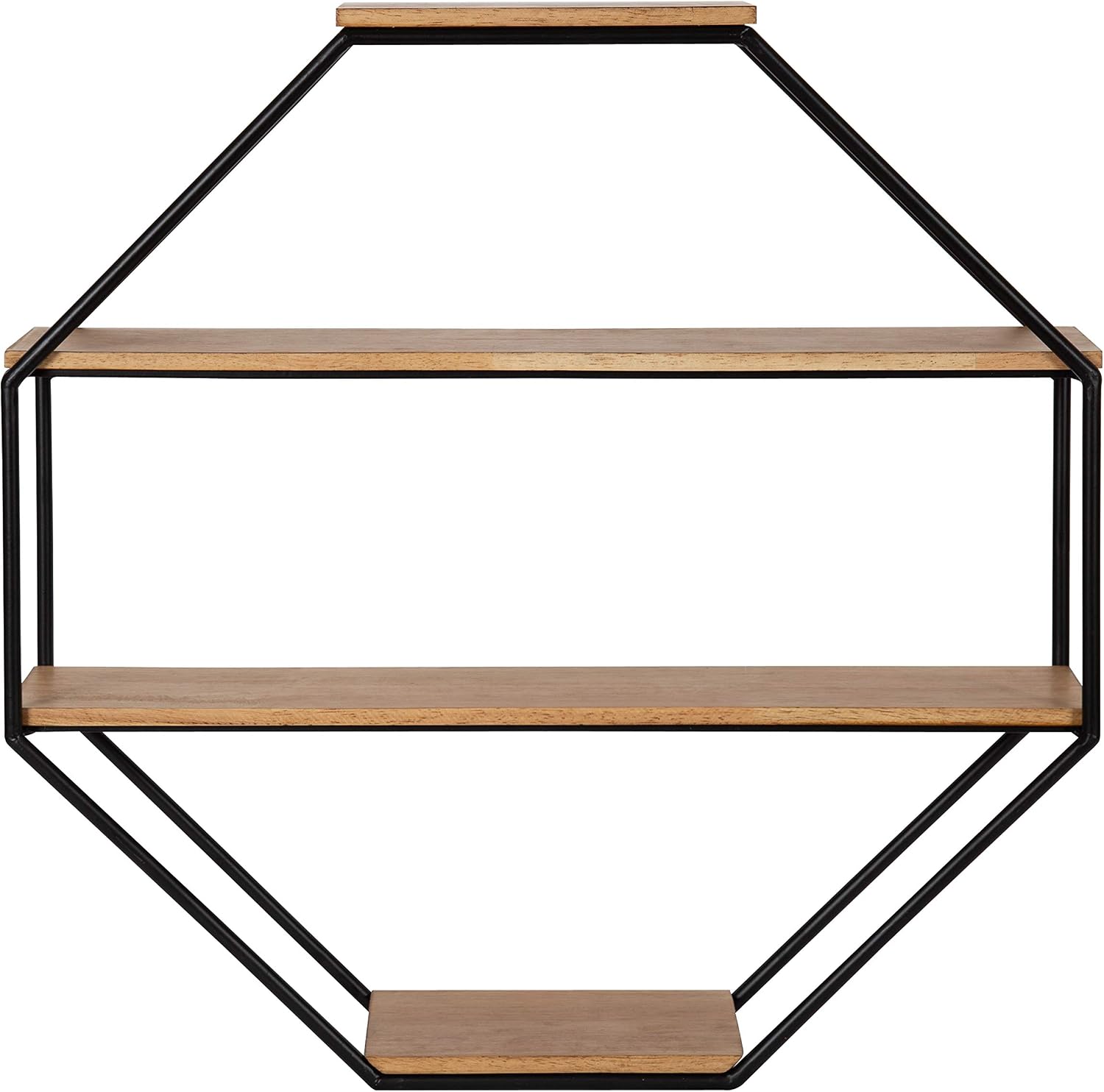 Kate and Laurel Lintz Farmhouse Octagon Wall Shelf, 24 x 24, Rustic Brown and Black, Modern 4-Tier Geometric Shelves for Wall