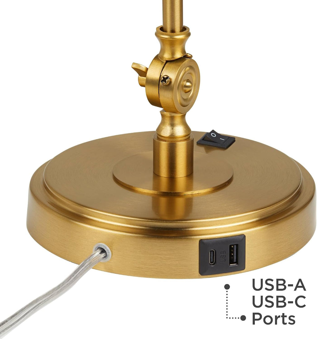 360 Lighting Wray 26 3/4' High Modern Desk Lamp with USB Charging Ports A+C Warm Brass Gold Metal Adjustable Arm Head for Bedroom Living Room House Bedside Home Office Reading Family