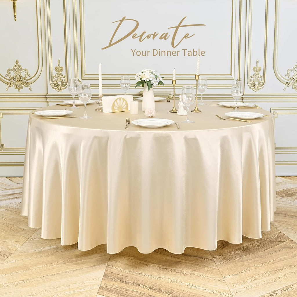 12 Pack Champagne Round Tablecloth, 120 Inch Satin Fabric Table Cloth for Round Table, Wrinkle Resistant Washable Table Cover Bright Silk Table Clothes for Wedding Party Dining Table Banquet