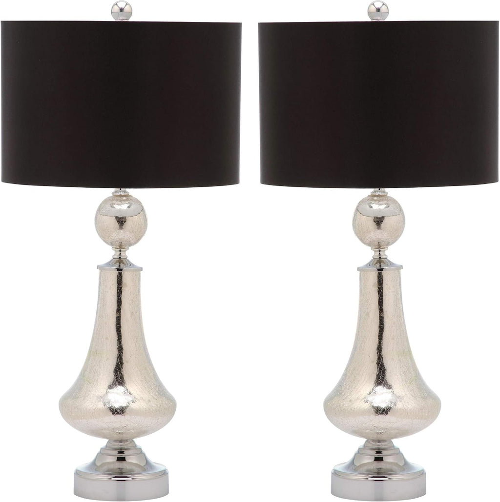 SAFAVIEH Lighting Collection Mercury Crackle Glass/ Black Shade 26-inch Bedroom Living Room Home Office Desk Nightstand Table Lamp Set of 2 (LED Bulbs Included)